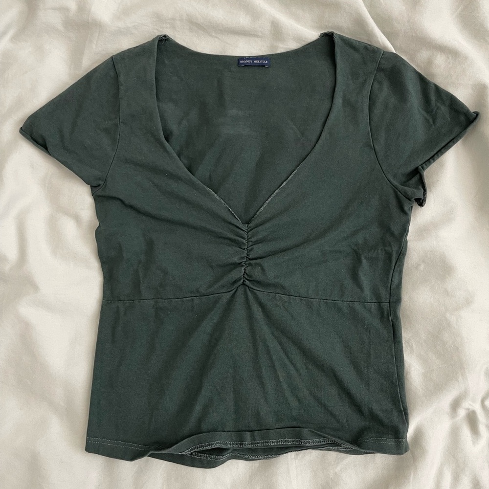 Brandy Melville Green Cinched Crop Top one size